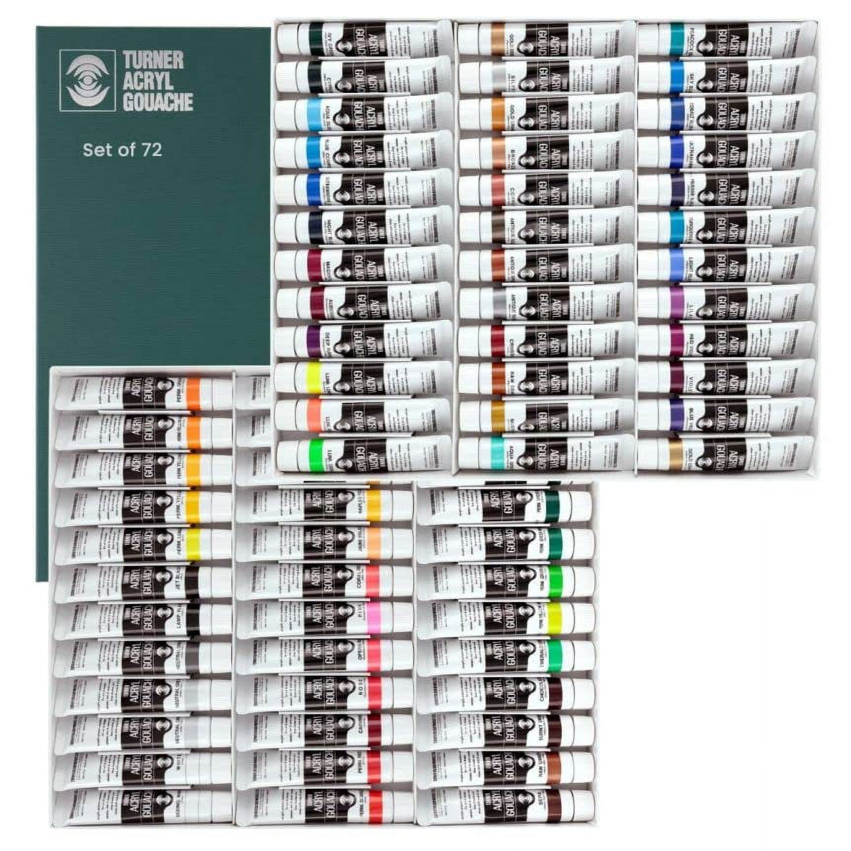 Turner Acrylic Paint Set Artist Acryl Gouache - Super Concentrated Vibrant Acrylics, Fast Drying, Velvety Matte Finish - [Set of 72 | 20 ml Tubes]